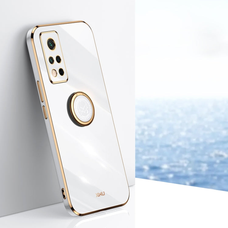 XINLI Straight Edge 6D Electroplate TPU Phone Case with Ring Holder – Ring Holder, TPU, For Honor Play 5T Youth, For Honor V40 5G, For Honor X10 5G For Honor V40 5G White