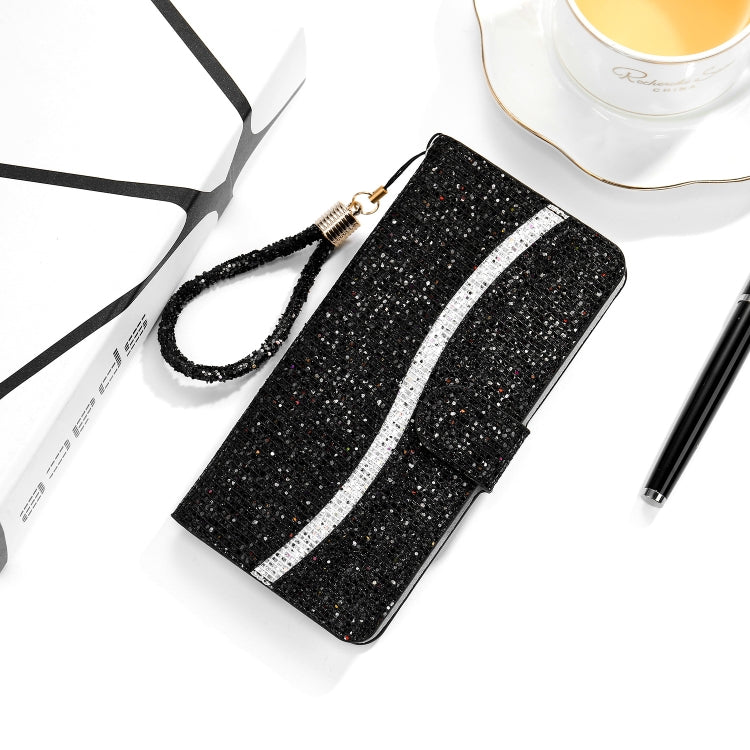 Glitter Powder Horizontal Flip Leather Case with Card Slots & Holder & Lanyard, For Samsung Galaxy A03s(EU Version) For Samsung Galaxy A03s(EU Version) Black