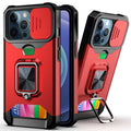 Sliding Camera Cover Design PC + TPU Shockproof Case with Ring Holder & Card Slot, For iPhone 13 Pro Max, For iPhone 11, For iPhone XS Max For iPhone 13 Pro Max Red