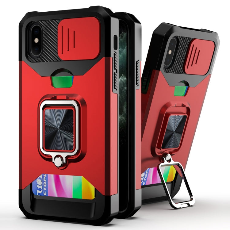 Sliding Camera Cover Design PC + TPU Shockproof Case with Ring Holder & Card Slot – Shockproof, Ring Holder, Card Slot, For iPhone 13 Pro Max, For iPhone 11, For iPhone XS Max For iPhone XS Max Red