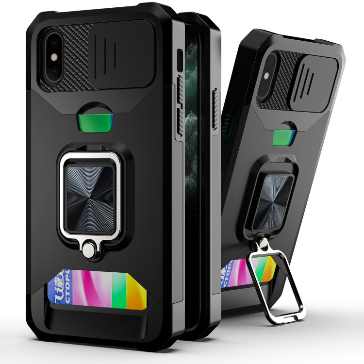 Sliding Camera Cover Design PC + TPU Shockproof Case with Ring Holder & Card Slot – Shockproof, Ring Holder, Card Slot, For iPhone 13 Pro Max, For iPhone 11, For iPhone XS Max For iPhone XS Max Black