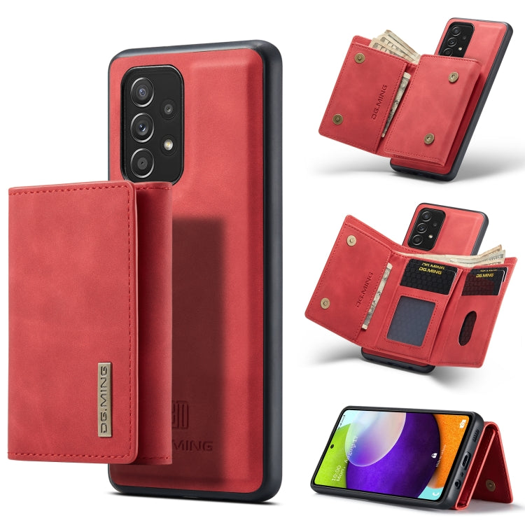 DG.MING M1 Series 3-Fold Multi Card Wallet + Magnetic Back Cover Shockproof Case with Holder Function – Shockproof, Magnetic, Card Slot, For Samsung Galaxy A52 5G / 4G, For Samsung Galaxy A72 5G / 4G, For Samsung Galaxy Note20, For Samsung Galaxy S20 FE For Samsung Galaxy A52 5G 4G Red