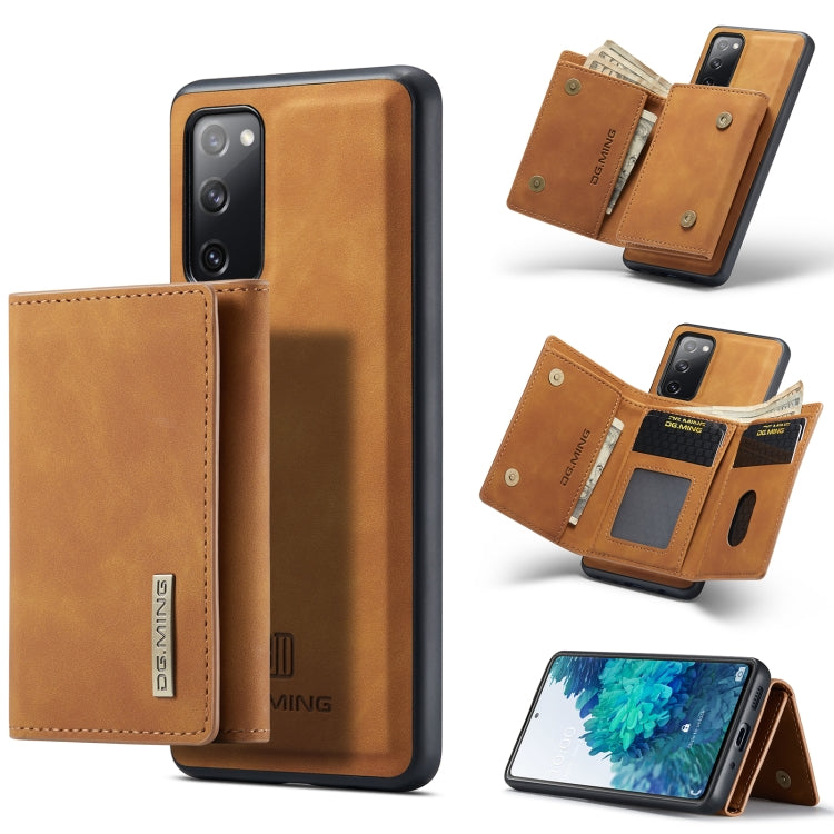DG.MING M1 Series 3-Fold Multi Card Wallet + Magnetic Back Cover Shockproof Case with Holder Function – Shockproof, Magnetic, Card Slot, For Samsung Galaxy A52 5G / 4G, For Samsung Galaxy A72 5G / 4G, For Samsung Galaxy Note20, For Samsung Galaxy S20 FE For Samsung Galaxy S20 FE Brown