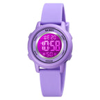 SKMEI 1721 Triplicate Round Dial LED Digital Display Luminous Silicone Strap Electronic Watch Purple