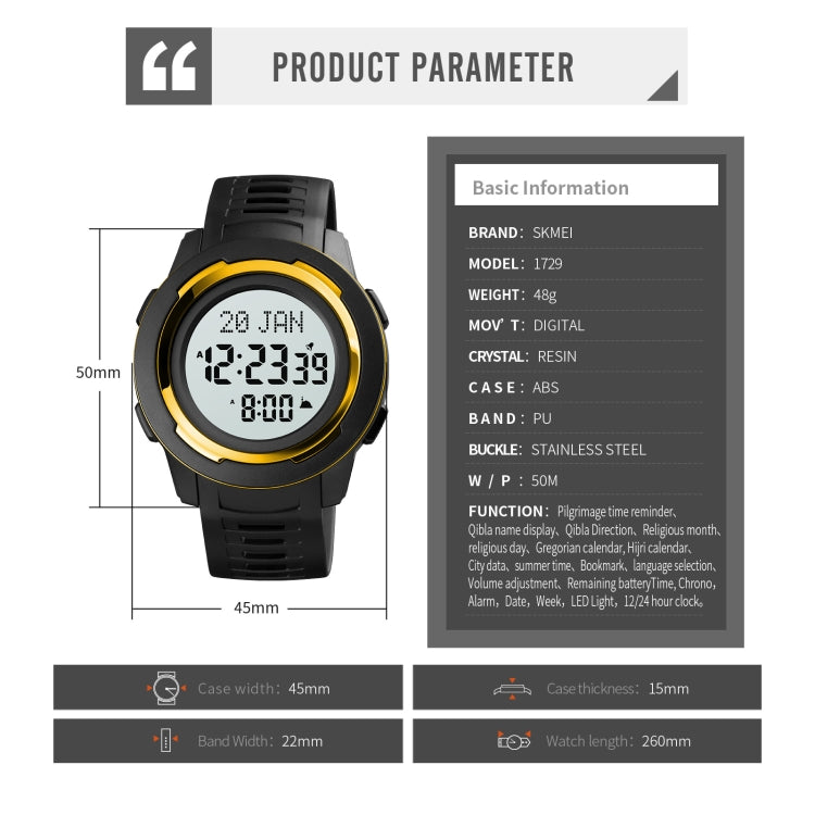 Watch – 1729 Qibla Calendar Timing Multifunctional LED Digital Display Luminous...