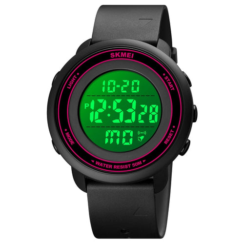 SKMEI 1736 Triplicate Round Dial Timing LED Digital Display Luminous Electronic Watch Rose Red and White
