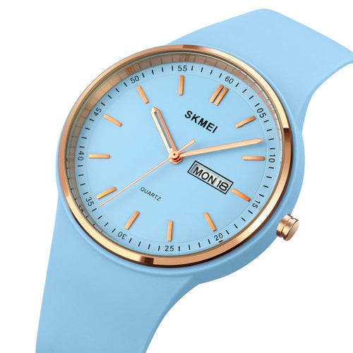 SKMEI 1747 Simple Bar scale Dial Silicone Strap Quartz Watch for Ladies Light Blue