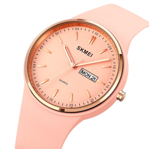 SKMEI 1747 Simple Bar scale Dial Silicone Strap Quartz Watch for Ladies Pink