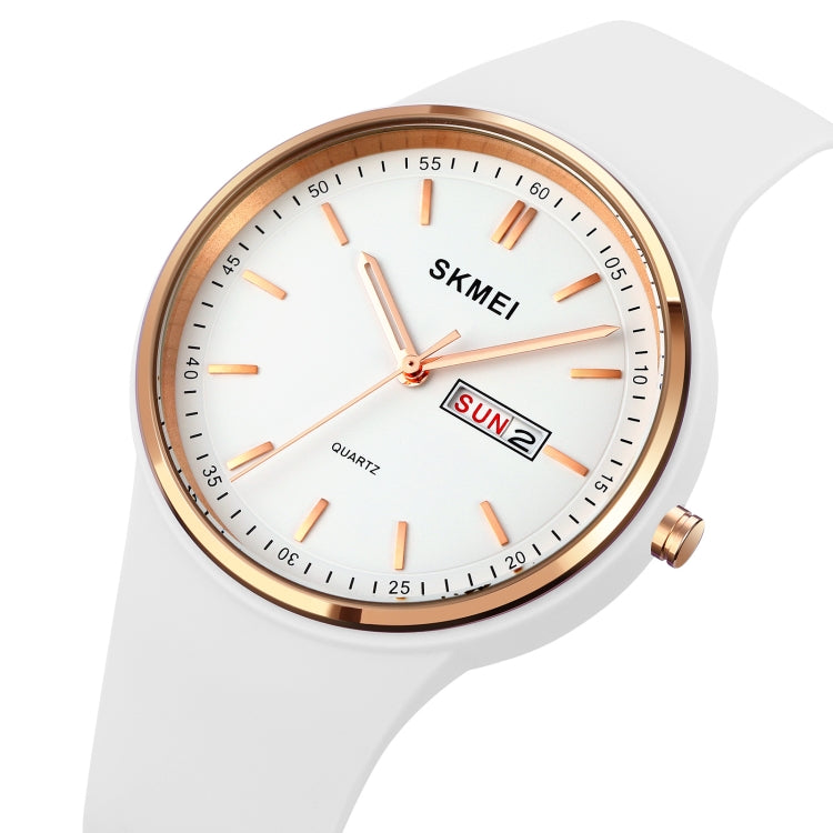 SKMEI 1747 Simple Bar scale Dial Silicone Strap Quartz Watch for Ladies White