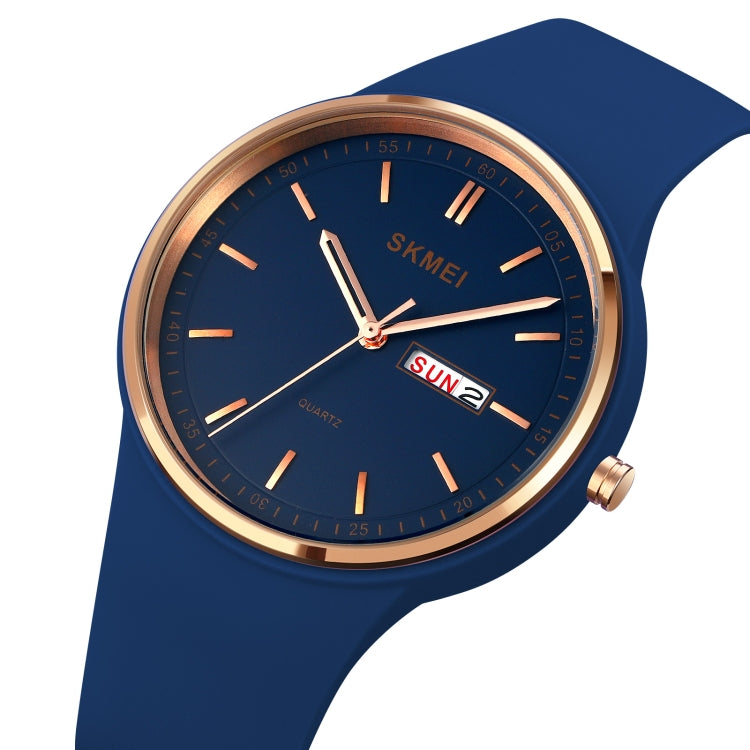SKMEI 1747 Simple Bar scale Dial Silicone Strap Quartz Watch for Ladies Navy Blue