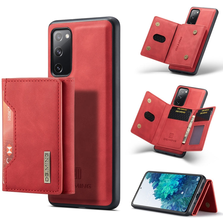 DG.MING M2 Series 3-Fold Multi Card Bag + Magnetic Back Cover Shockproof Case with Wallet & Holder Function – Shockproof, Magnetic, Card Slot, For Samsung Galaxy A52 5G / 4G, For Samsung Galaxy Note20, For Samsung Galaxy S20 FE For Samsung Galaxy S20 FE Red