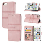 Embossed Striped Magnetic Buckle PU + TPU Horizontal Flip Leather Case with Holder & Card Slot & Wallet & Photo Frame & Sling, For iPhone 8 / 7 / 6, For iPhone 8 Plus / 7 Plus / 6 Plus For iPhone 8 7 6 Pink