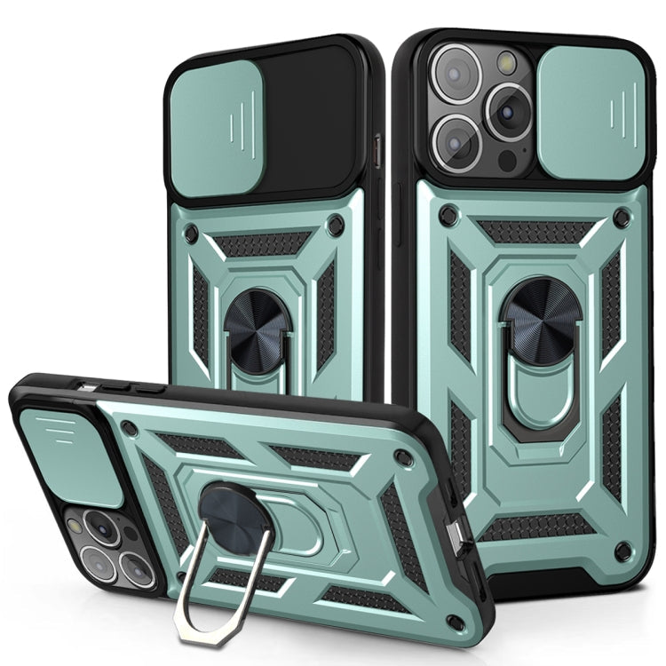 Sliding Camera Cover Design TPU+PC Protective Case – TPU, For iPhone 13 Pro Max For iPhone 13 Pro Max Dark Green