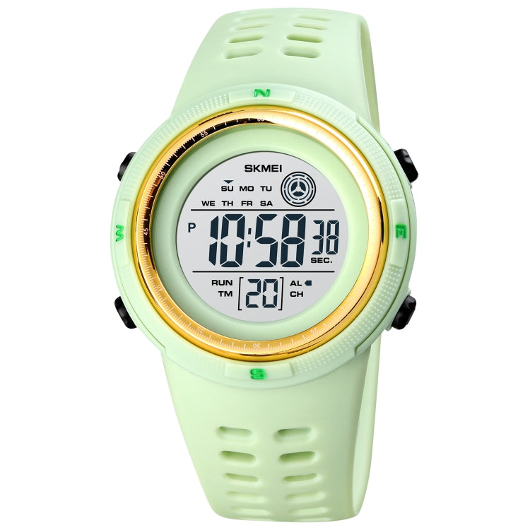 SKMEI 1773 Triplicate Round LED Dual Time Digital Display Colorful Backlight Electronic Watch Light Green