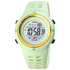 SKMEI 1773 Triplicate Round LED Dual Time Digital Display Colorful Backlight Electronic Watch Light Green