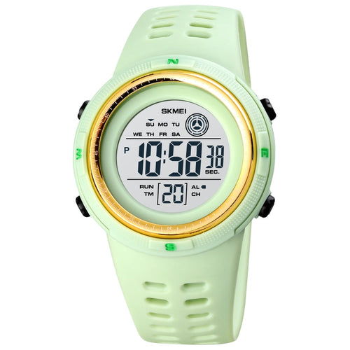 SKMEI 1773 Triplicate Round LED Dual Time Digital Display Colorful Backlight Electronic Watch Light Green