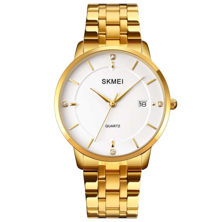 SKMEI 1801 Men Casual Calendar Quartz Watch Golden Steel Belt