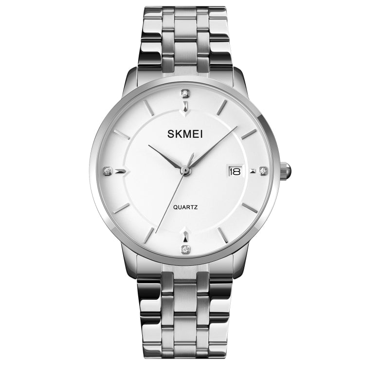 SKMEI 1801 Men Casual Calendar Quartz Watch Silver Steel Belt
