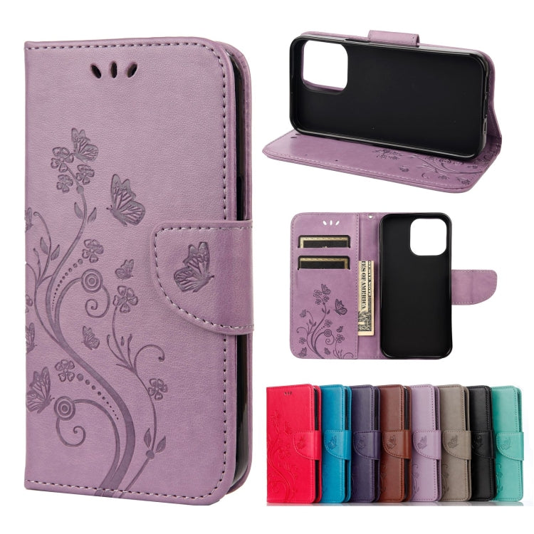 Butterfly Flower Pattern Horizontal Flip Leather Case with Holder & Card Slots & Wallet, For iPhone 13 Pro, For iPhone 13 Pro Max For iPhone 13 Pro Light Purple