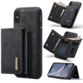 DG.MING M1 Series 3-Fold Multi Card Wallet + Magnetic Back Cover Shockproof Case with Holder Function, For iPhone X, For iPhone XS, For iPhone XS Max For iPhone X Black