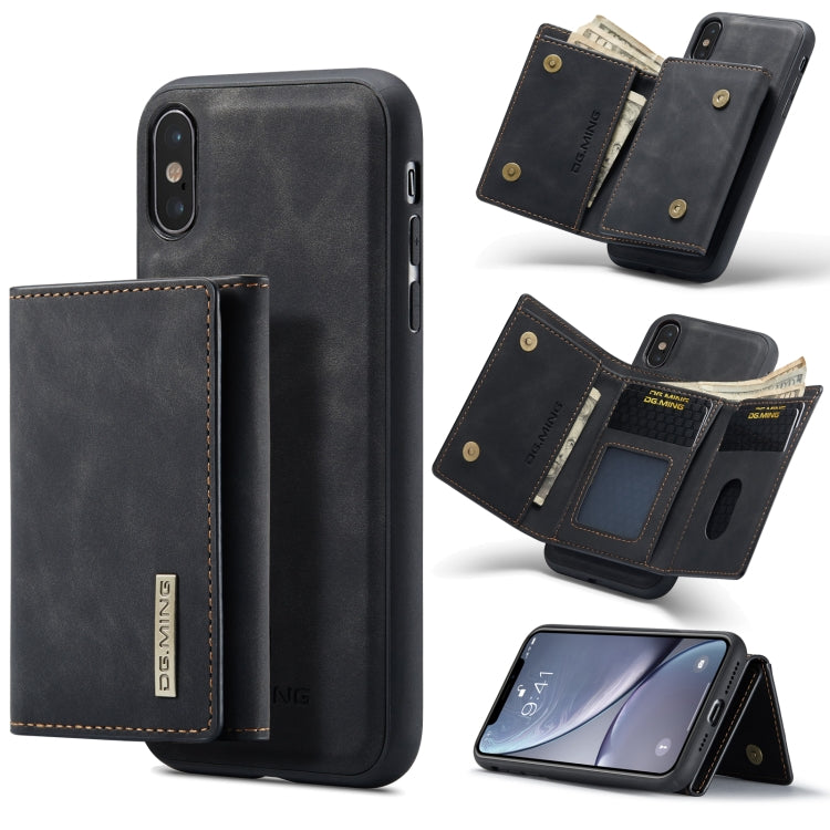 DG.MING M1 Series 3-Fold Multi Card Wallet + Magnetic Back Cover Shockproof Case with Holder Function, For iPhone X, For iPhone XS, For iPhone XS Max For iPhone X Black