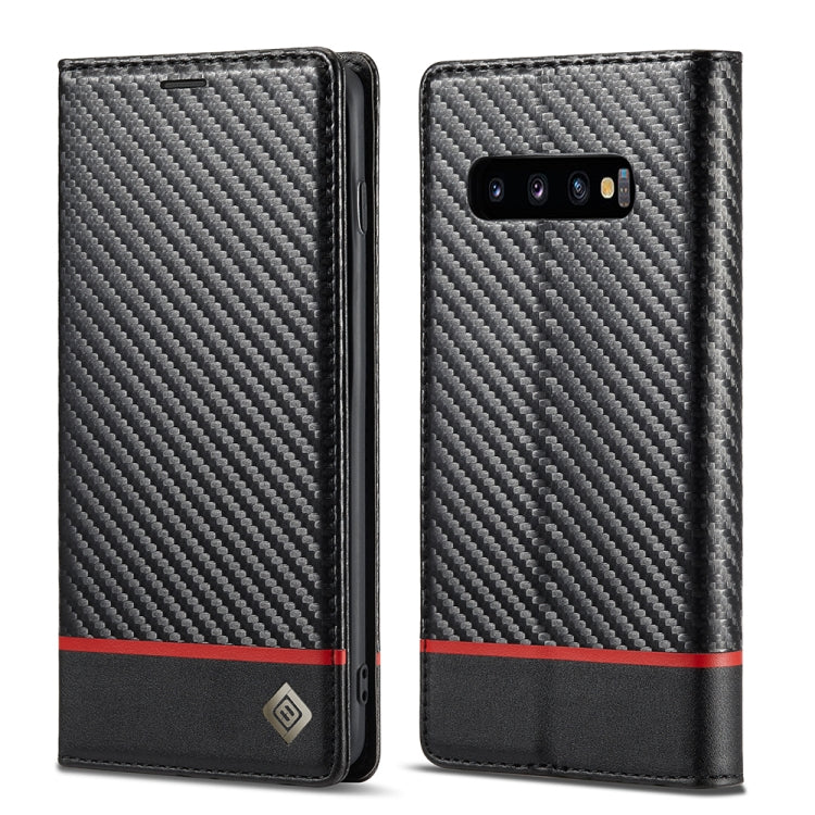 LC.IMEEKE Carbon Fiber PU + TPU Horizontal Flip Leather Case with Holder & Card Slot & Wallet, For Samsung Galaxy S10, For Samsung Galaxy S10+, For Samsung Galaxy S20, For Samsung Galaxy S20+, For Samsung Galaxy S20 FE, For Samsung Galaxy S21 5G       ... For Samsung Galaxy S10 Horizontal Black