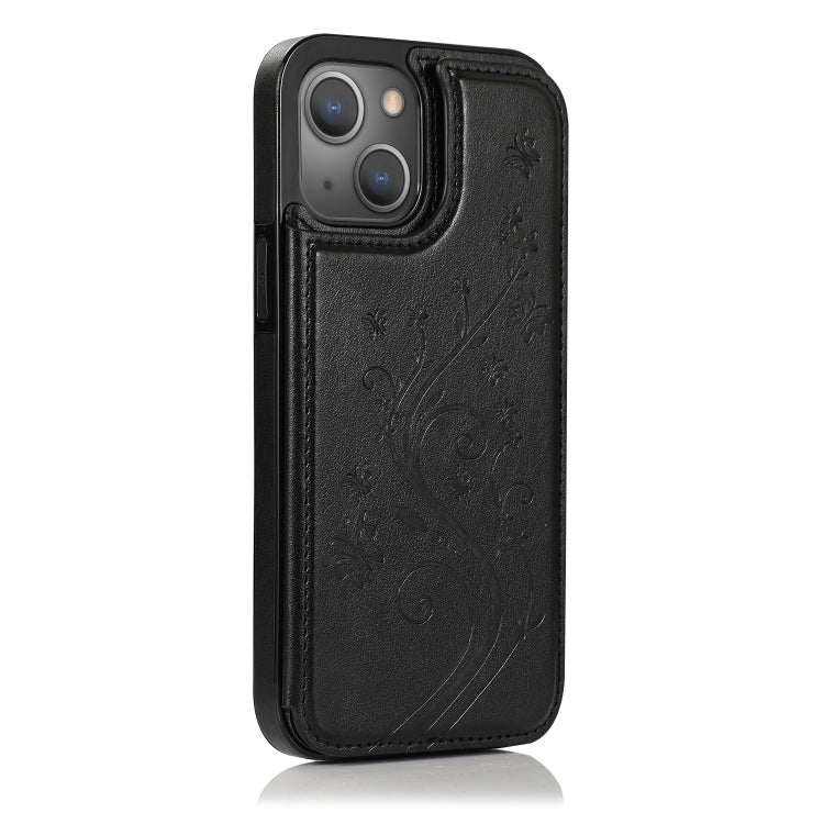Butterflies Flowers Double Buckle PU + TPU Protective Case with Holder... (iPhone 13 Pro)