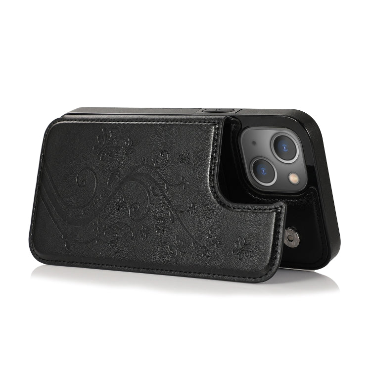 Butterflies Flowers Double Buckle PU + TPU Protective Case with Holder... (iPhone 13 Pro)