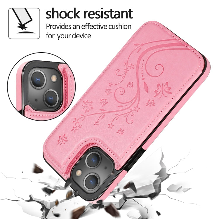 Butterflies Flowers Double Buckle PU + TPU Protective Case with Holder... (iPhone 13 Pro)