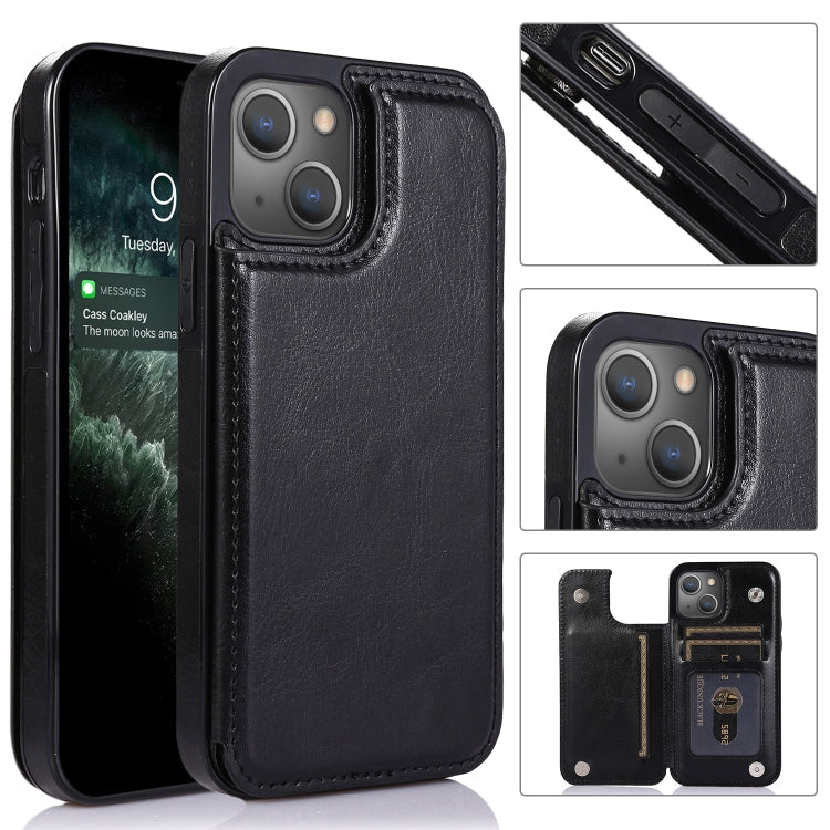 Double Buckle Shockproof PU Protective Case with Card Slots & Holder, For iPhone 13 Pro Max For iPhone 13 Pro Max Black