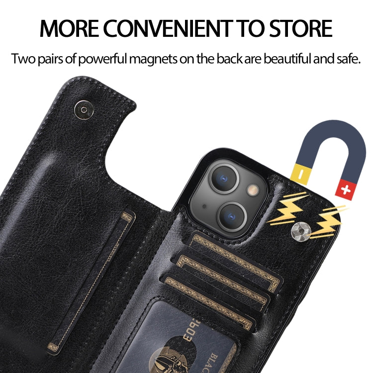 Double Buckle Shockproof PU Protective Case with Card Slots & Holder, For iPhone 13 Pro Max