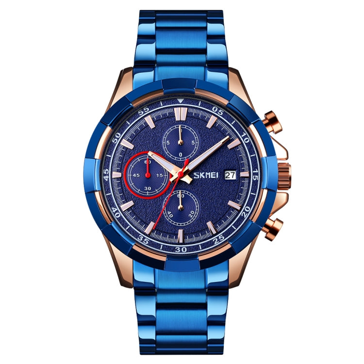 SKMEI 9192 Men Calendar Timing Stainless Steel Belt Luminous Quartz Watch Blue