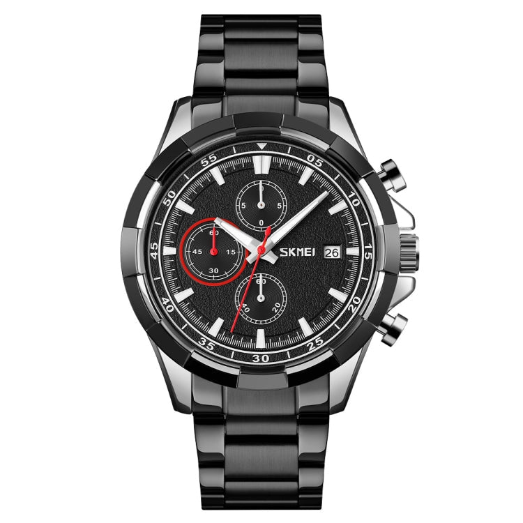 SKMEI 9192 Men Calendar Timing Stainless Steel Belt Luminous Quartz Watch Silver Black