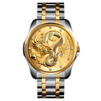 SKMEI 9193 Men Golden Dragon Pattern Calendar Dial Luminous Quartz Watch Silver Gold