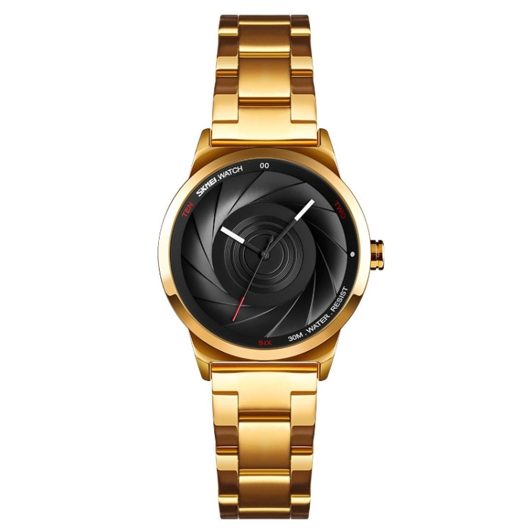 SKMEI 9210 Ladies Business Watch Simple 3D Dial Quartz Watch, For Ladies For Ladies Golden Black