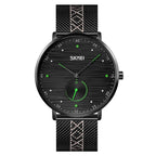 SKMEI 9218 Men Horizontal Striped Arabic Numeral Dial Mesh Belt Quartz Watch Green