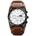 SKMEI 9249 Men Moonphase Calendar Stopwatch Leather Strap Quartz Watch Brown Silver