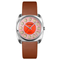 SKMEI Q029 Ladies Phone Number Pattern Dial Leather Strap Quartz Watch Orange