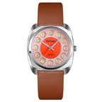 SKMEI Q029 Ladies Phone Number Pattern Dial Leather Strap Quartz Watch Orange