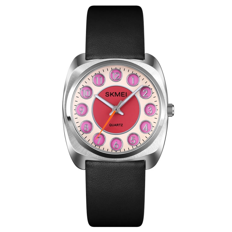 SKMEI Q029 Ladies Phone Number Pattern Dial Leather Strap Quartz Watch Purple