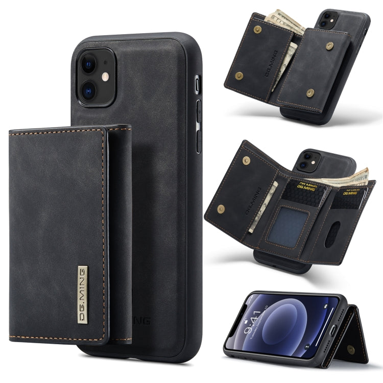 DG.MING M1 Series 3-Fold Multi Card Wallet + Magnetic Back Cover Shockproof Case with Holder Function, For iPhone 11, For iPhone 11 Pro, For iPhone 11 Pro Max For iPhone 11 Black