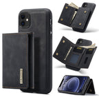 DG.MING M1 Series 3-Fold Multi Card Wallet + Magnetic Back Cover Shockproof Case with Holder Function, For iPhone 11, For iPhone 11 Pro, For iPhone 11 Pro Max For iPhone 11 Black