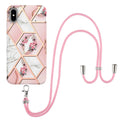 Electroplating Splicing Marble Flower Pattern TPU Shockproof Case with Lanyard, For iPhone XS Max, For iPhone 8 Plus / 7 Plus, For iPhone SE 2022 / SE 2020 / 8 / 7 For iPhone XS Max Pink Flower