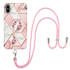 Electroplating Splicing Marble Flower Pattern TPU Shockproof Case with Lanyard, For iPhone XS Max, For iPhone 8 Plus / 7 Plus, For iPhone SE 2022 / SE 2020 / 8 / 7 For iPhone XS Max Pink Flower