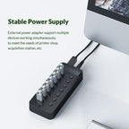 ORICO CT2U3-7AB-WH 7 In 1 Plastic Stripes Multi-Port USB HUB with Individual Switches, CT2U3-7AB-BK US Plug, CT2U3-7AB-WH US Plug – TPU