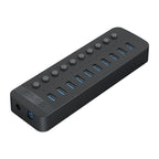 ORICO CT2U3-10AB-WH 10 In 1 Plastic Stripes Multi-Port USB HUB with Individual Switches,, CT2U3-10AB-BK UK Plug, CT2U3-10AB-WH UK Plug, CT2U3-10AB-BK EU Plug, CT2U3-10AB-WH EU Plug, CT2U3-10AB-BK AU Plug, CT2U3-10AB-WH AU Plug – TPU CT2U3-10AB-BK AU Plug Black