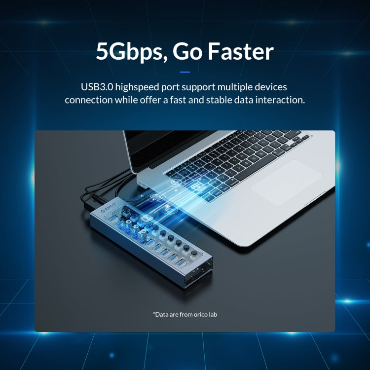 ORICO AT2U3-7AB-GY-BP 7 In 1 Aluminum Alloy Multi-Port USB HUB with Individual Switches,, EU Plug, UK Plug, AU Plug – Aluminum Alloy, TPU