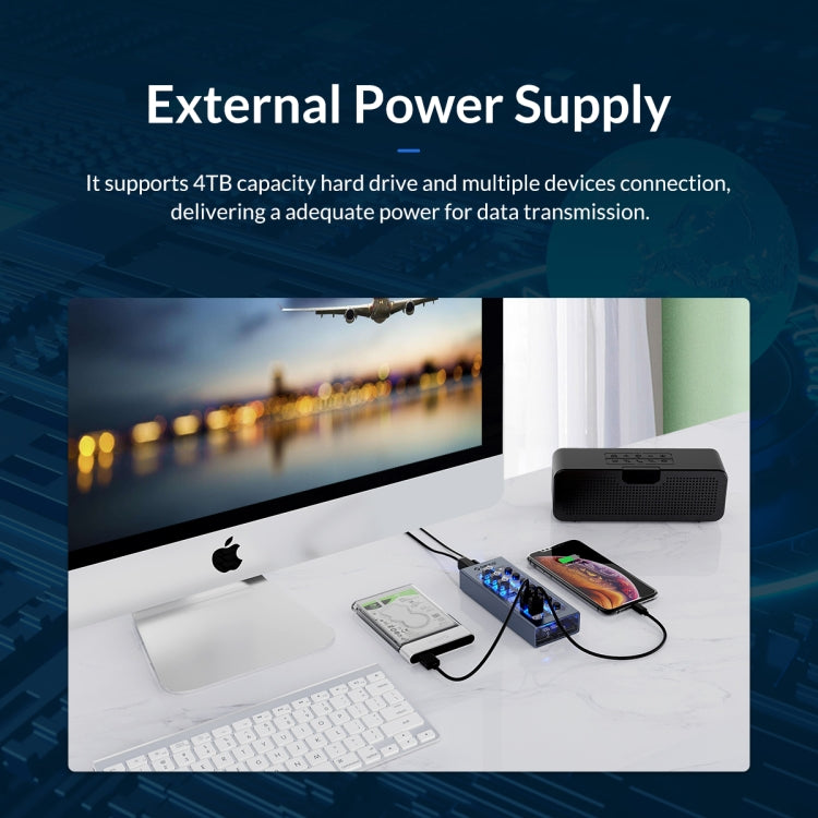 ORICO AT2U3-7AB-GY-BP 7 In 1 Aluminum Alloy Multi-Port USB HUB with Individual Switches,, EU Plug, UK Plug, AU Plug – Aluminum Alloy, TPU