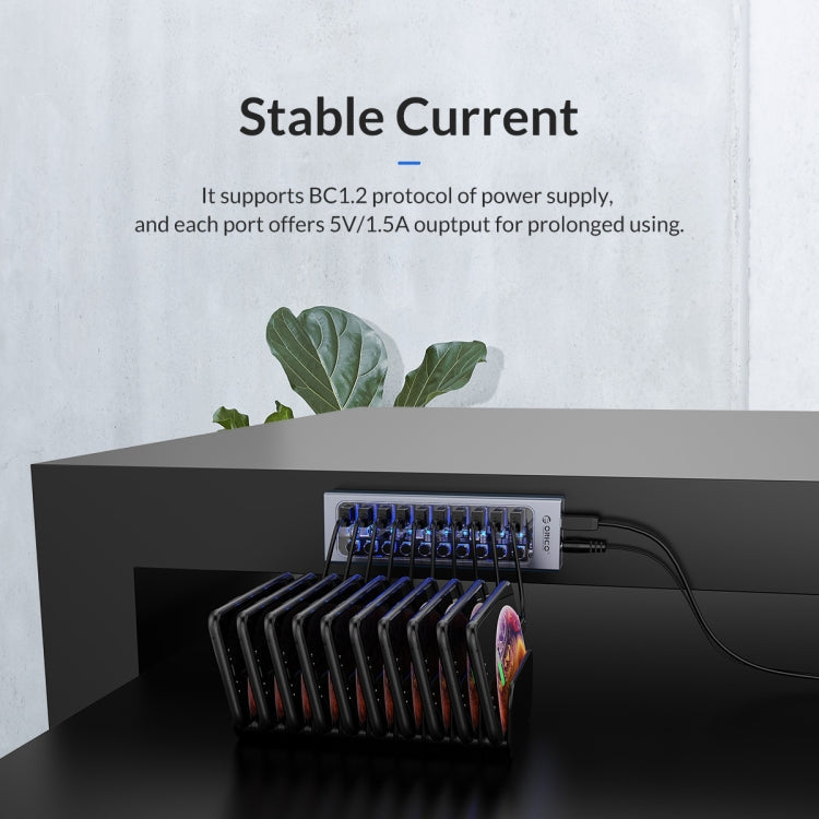 ORICO AT2U3-7AB-GY-BP 7 In 1 Aluminum Alloy Multi-Port USB HUB with Individual Switches,, EU Plug, UK Plug, AU Plug – Aluminum Alloy, TPU