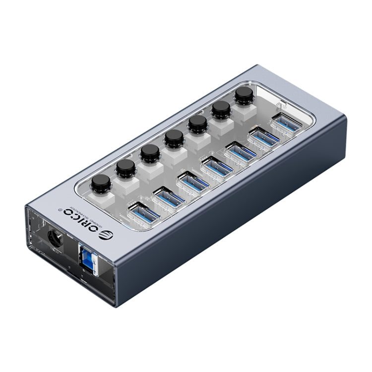 ORICO AT2U3-7AB-GY-BP 7 In 1 Aluminum Alloy Multi-Port USB HUB with Individual Switches,, EU Plug, UK Plug, AU Plug – Aluminum Alloy, TPU AU Plug
